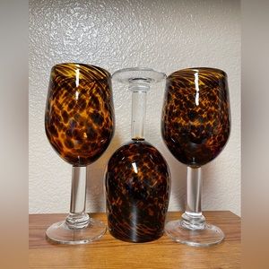 A set of 3 Vintage Tortoise Shell Pattern Wine, Water Glasses Goblets ,20 oz